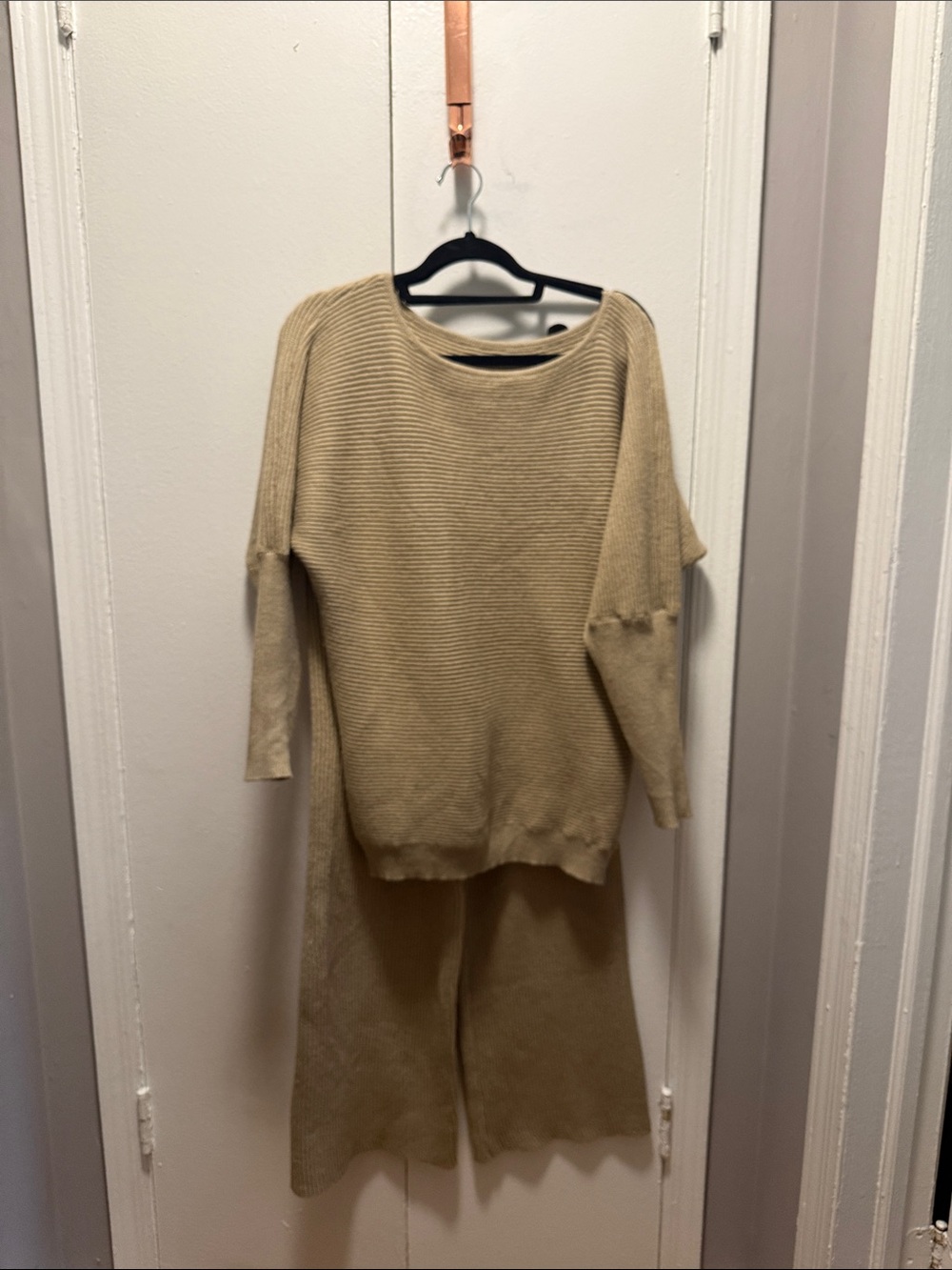 Women's Ribbed Knit Sweater Set in Beige